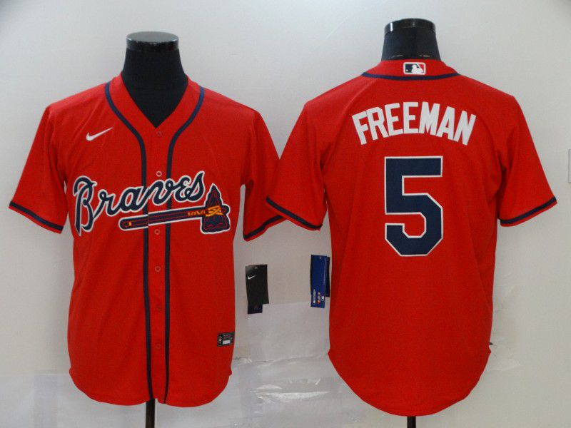 Men Atlanta Braves #5 Freeman Red Nike Game MLB Jerseys